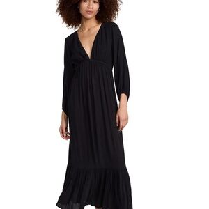 Z Supply Black Long Sleeve Plunge Maxi Dress